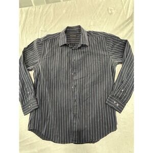 Kenneth Roberts Platinum Mens XL Button Down Shirt Long Sleeve Stripe Blue Black